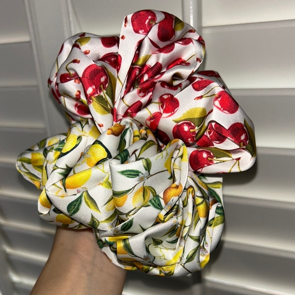 🎄FIRM PRICE🎄 Jumbo 2 Cherry and Lemon Print Scrunchies